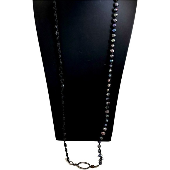 Vintage extra long peacock pearls and black jet - Picture 2 of 9